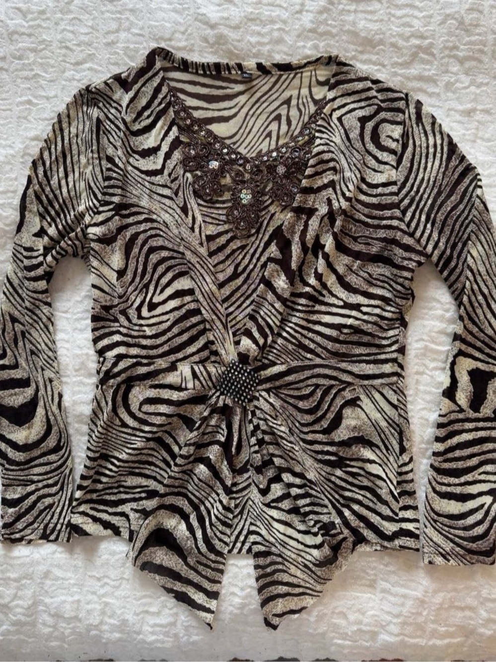 Y2K Zebra Print Embellished Blouse
